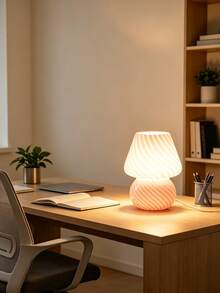 Cute Mushroom Shaped Table Lamp (1pc), Striped & Polka Dot Pattern, USB Powered, 3-Color Light, Glass Body, Suitable For Bedroom, Living Room, Office And Study, LED Decorative Lamp & Night Light - one-size - View 9