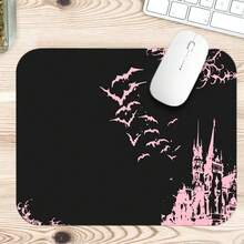 1pc Black And Pink Gothic Bat Castle Print Extended Mouse Pad, Dark Thorn Border Keyboard Desk Mat, Halloween Desktop Decor - View 6
