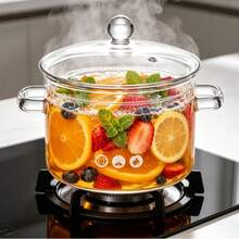 1pc High Borosilicate Clear Glass Cooking Pot With Lid & Double Handles, Heat Resistant Transparent Soup Stew Pot, Stovetop Multi-Functional Cookware For Fruit Tea, Noodles, Porridge, Milk(S,M,L) - View 1