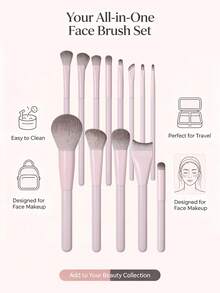 16 Pcs Professional Makeup Brush Set, Foundation Brush, Blush Brush, Eyeshadow Brush, Eyebrow Brush, Contour Brush, Powder Brush, Complete Makeup Tools Kit, Travel Essential - Baby Pink - View 6