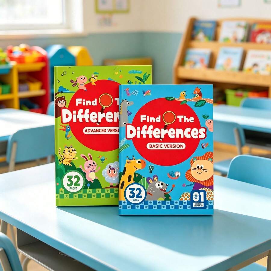 1pc 32-Page Spot The Difference Activity Book, Logic Puzzle & Brain Game Workbook For Kids Ages 3+, Birthday Gift For Boys Girls - Multicolor - View 1