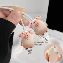 2D Flat Acrylic Cartoon Piglet Cable Protector (Set Of 2) – Shatter-Resistant, Stylish, And Durable Type-C Charging Cable Protector Designed For A Refined Lifestyle; Provides Superior Protection For Your Cable (Non-Electric/Passive Accessory). - Apricot - View 8
