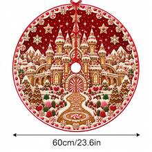 1件紅色薑餅城堡圖案聖誕樹裙，優雅節日裝飾，5種尺寸，中性節日禮物，適用於居家與派對聖誕家居裝飾 - 紅底薑餅城堡 - 查看 13