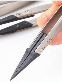 ESD-259A Precision Anti-Static Tweezers, Stainless Steel & Carbon Fiber ESD Tweezers, Suitable For Electronics, Jewelry, Crafts, Soldering And Precision Repair Tools - Silver - View 5