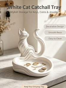 Creative Cat Figurine Storage Tray, Decorative Desktop Organizer, Fashion Cat Shaped Sculpture Storage Box, Suitable For Keys, Jewelry, Small Items, Home And Office Desktop Decor, Halloween And Christmas Holiday Decoration - Multicolor - View 5