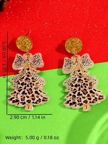 1 Pair Christmas Vintage Exquisite Cute Casual Cool Unique Creative Design High-End Leopard Print Christmas Tree Acrylic Earrings For Women Daily Holiday Party Outfit Gift Jewelry - Multicolor - View 5