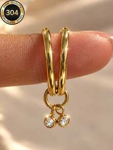 1pc 18K Gold Plated Women's Luxury Sparkling Versatile Double Layer Pendant Ring, 304 Stainless Steel Waterproof Durable, Suitable For Daily Commute, Holiday Gift, Exquisite Jewelry Gift - Gold 1 - View 5