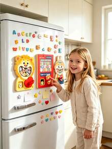 Wooden Fridge Magnetic Busy Board Set, Lion Rabbit Vending Machine Themed Montessori Sensory Toy, Interactive Matching Game Early Learning Educational Toy For Toddlers 3+ - Multicolor - View 2