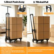 550 Lbs Capacity Hand Cart, 6-Wheel Folding Trolley, Compact And Durable, Suitable For Moving, Shopping, Travel, Stall, With 2 Elastic Ropes For Item Transport - Black - View 9
