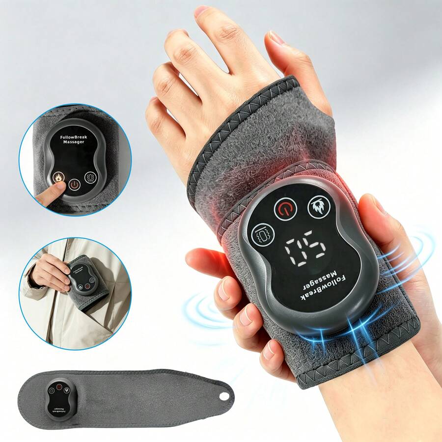 FollowBreak Electric Hand Massager With Heating, Vibrating - Single Hand Type, Multifunctional Wearable Wrist Massager, 1800mAh Lithium-Ion Battery, Unisex - Multicolor - View 1