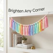 1pc Macaron Color Yarn Tassel Garland, 1st Birthday High Chair Banner, Macaron Theme Birthday Decoration, Cake Smash Photo Prop, Background Photo Prop - Multi-color - View 3