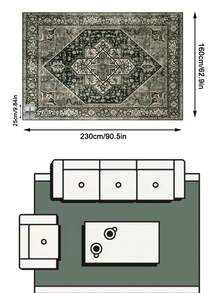 1PC Gray Black Vintage Floral Totem Area Rug, Bohemian Faux Cashmere Rectangular Distressed Pattern, Machine Washable Suitable For Living Room Bedroom Daily Home Decor, Aesthetic Home Decoration - Multicolor - View 15