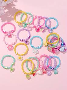 24Pcs Kids Beaded Bracelet Set, Ideal For Daily Wear, Holiday & Party, Birthday Gifts For Girls - Multicolor - View 7