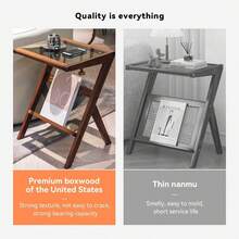 Mesa auxiliar en forma de Z, mesa auxiliar con parte superior de vidrio templado, mesa auxiliar moderna de madera maciza para sofá, sala de estar, mesa en Z, nogal - Negro - Ver 5