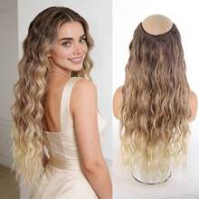1pc Women's V-Shaped Long Curly Water Wave Voluminous Ombre Dyed Synthetic Hair Extension Piece - Black - View 1
