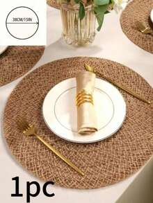 1/4/6pcs Bohemian Style Solid Color Woven Round Placemats, Table Decor, Home Party Table Setting, Home Decoration, Christmas Decor, Halloween Decor, Thanksgiving, Back To School, Valentine's Day, Party - Mocha Brown - View 7