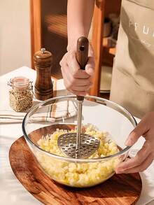 Stainless Steel Potato Masher With Wooden Handle, Handheld Potato Masher, Multifunctional Auxiliary Food Masher, Food Masher For Pumpkin, Purple Sweet Potato, Potatoes And Other Vegetables, Cooking And Kitchen Gadgets - Multicolor - View 2