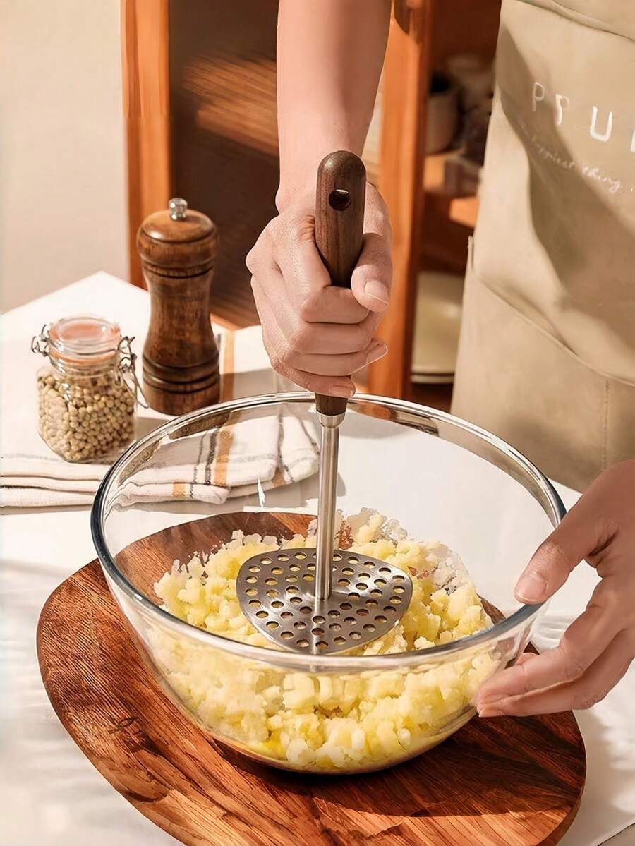 Stainless Steel Potato Masher With Wooden Handle, Handheld Potato Masher, Multifunctional Auxiliary Food Masher, Food Masher For Pumpkin, Purple Sweet Potato, Potatoes And Other Vegetables, Cooking And Kitchen Gadgets