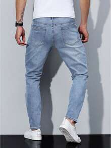 Men's Casual Daily Wear Distressed Pocket Design Jeans - Light Wash - View 5