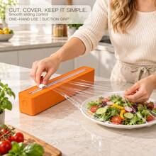 1pc Refillable Plastic Wrap Dispenser With Slide Cutter And Suction Cup Base, Countertop Cling Film, Aluminum Foil And Parchment Paper Organizer, Clean Straight Cuts, Kitchen Food Storage Tool, 4 Colors - View 12