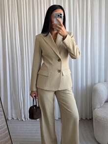 Women's Elegant Minimalist Commute Fashion Daily Date Party Banquet Apricot Single-Breasted Blazer Suit 2 Pieces Set - Apricot - View 6