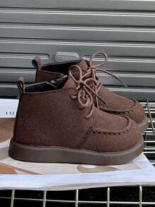 Girls' Simple Lace-Up Ankle Boots, Toddler Side Zipper Easy On/Off Casual Baby Shoes - Brown - View 2