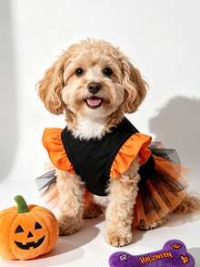 The 3estie 3eastie 1pc Halloween Bat Skull Rose Skeleton Pattern Pet Dress, Suitable For Chihuahua Small Dogs, Physical Flea Protection Base Layer, Fashionable Pet Dog Clothes, Applicable For Cats And Dogs Indoor And Outdoor - Multicolor - View 2