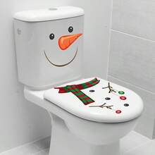 1pc Christmas Snowman Toilet Lid Decal, Self-Adhesive PVC Bathroom Sticker, Festive Holiday Decor, Best For Christmas Home Decoration - Multicolor - View 3