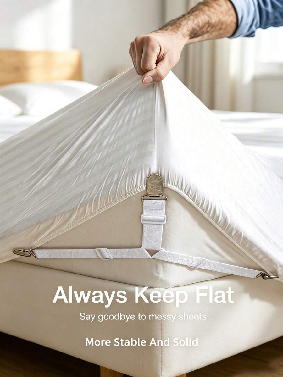 4pcs Triangle Quilt Clips, Adjustable Elastic Band With Metal Clips, Invisible Non-Slip Buckle, Quilt Clips, Sofa Cushion, Home Bedding, White, Home Decor, Octopus Brothers, Bedroom, Bedroom Decor & Accessories, Room Supplies