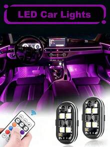 2/4/6/8入 4LED USB充電式車內燈，附遙控器，8色迷你RGB氛圍燈，適用於汽車、摩托車、自行車與無人機，高亮度，安裝簡單 - 4顆LED - 查看 6