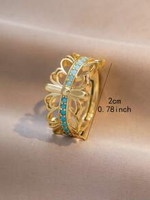 1pc European And American Copper Fashion Luxury Wheat Ear Blue Turquoise Open Adjustable Women's Ring, Flower Leaf Wheat Ear Design, Suitable For Women's Daily, Holiday, Wedding, Party, Birthday, Festival Wear Decoration Or Gift For Friends, Best Friends, Christmas Gift - Royal Blue - View 6