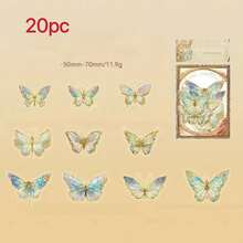 1 Pack 20pcs Ice Crystal Iridescent Butterfly PET Stickers, Decorative Scrapbook Stickers - Multicolor - View 9
