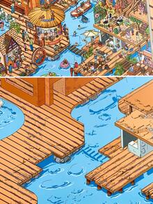 Large Panoramic 3D Scene Sticker Set, Miniature Town Water Park Art Gallery DIY Scene Stickers, Adult Craft Materials, Customizable Framable Wall Art Decor, Autumn Thanksgiving Christmas Handmade Gift - A - View 6
