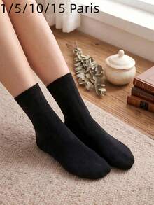 1/5/10/15 Pairs Neutral Black Ribbed Mid-Calf Socks, Breathable & Moisture-Wicking, All-Season Casual Outdoor Sports Socks, Suitable For Loafers And Sneakers - Black - View 5