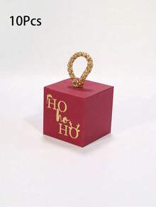 10Pcs Christmas Cube Gift Boxes With Rope Loop Handle, Red Green White And Kraft Paper Favor Boxes, Mini Holiday Gift Packaging For Cookies, Candy, Small Gifts, Christmas Tree Decorations, Party Favors, Easy To Assemble - Multicolor - View 14