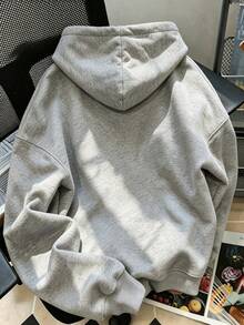 Herr hoodie i fleece med NEW YORK EST.1898 bokstavstryck, Y2K-stil, höst/vinter - blomma grå - Visa 4