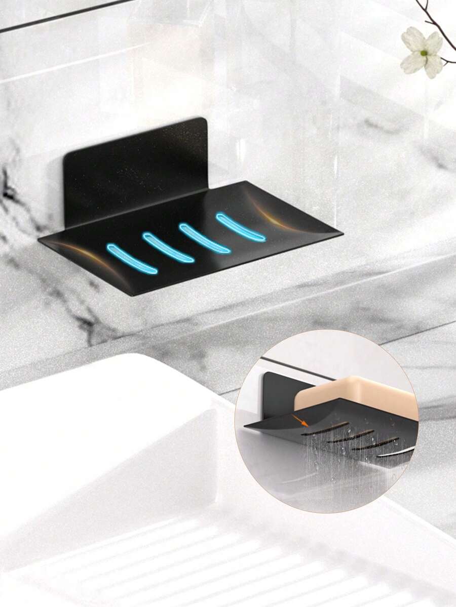 Bathroom Soap Dish, Rectangular Wall-Mounted Soap Holder With Drainage Tray, Can Hold Soap Bars - No Drilling Required, Easy Installation, Bathroom Accessory, Halloween, Christmas Decoration - Soap Rack - View 1
