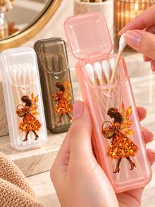 "HELLO FALL" Theme Portable Cotton Swab Storage Box, Autumn Leaf Dancer Silhouette Pattern, Toothpick And Dental Floss Storage Box (Box Only) - Leak-Proof Travel Storage Box With Transparent Lid Design, Compact And Portable Oral Care Container, Suitable For Storing Toothpicks And Dental Floss, Portable Storage, Compact Box, Suitable For Travel, Office, Outdoor And Home Use, Home Storage, Travel Accessories, Holiday Gift, Autumn Thanksgiving - Multicolor - View 1