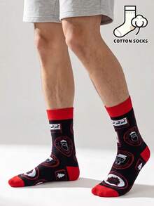 1 Pair Christmas Elderly Christmas Tree Pattern Cotton Knee-High Socks, Comfortable Soft Unisex Home & Sports Socks, Holiday Gift Socks - Multicolor - View 5
