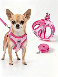 Adjustable Dog Harness And Leash Set With Reflective Strips, Escape-Proof And Tear-Resistant Pet Vest, Available In Pink, Purple, Black, Suitable For Cats And Small Dogs - Multicolor - View 2