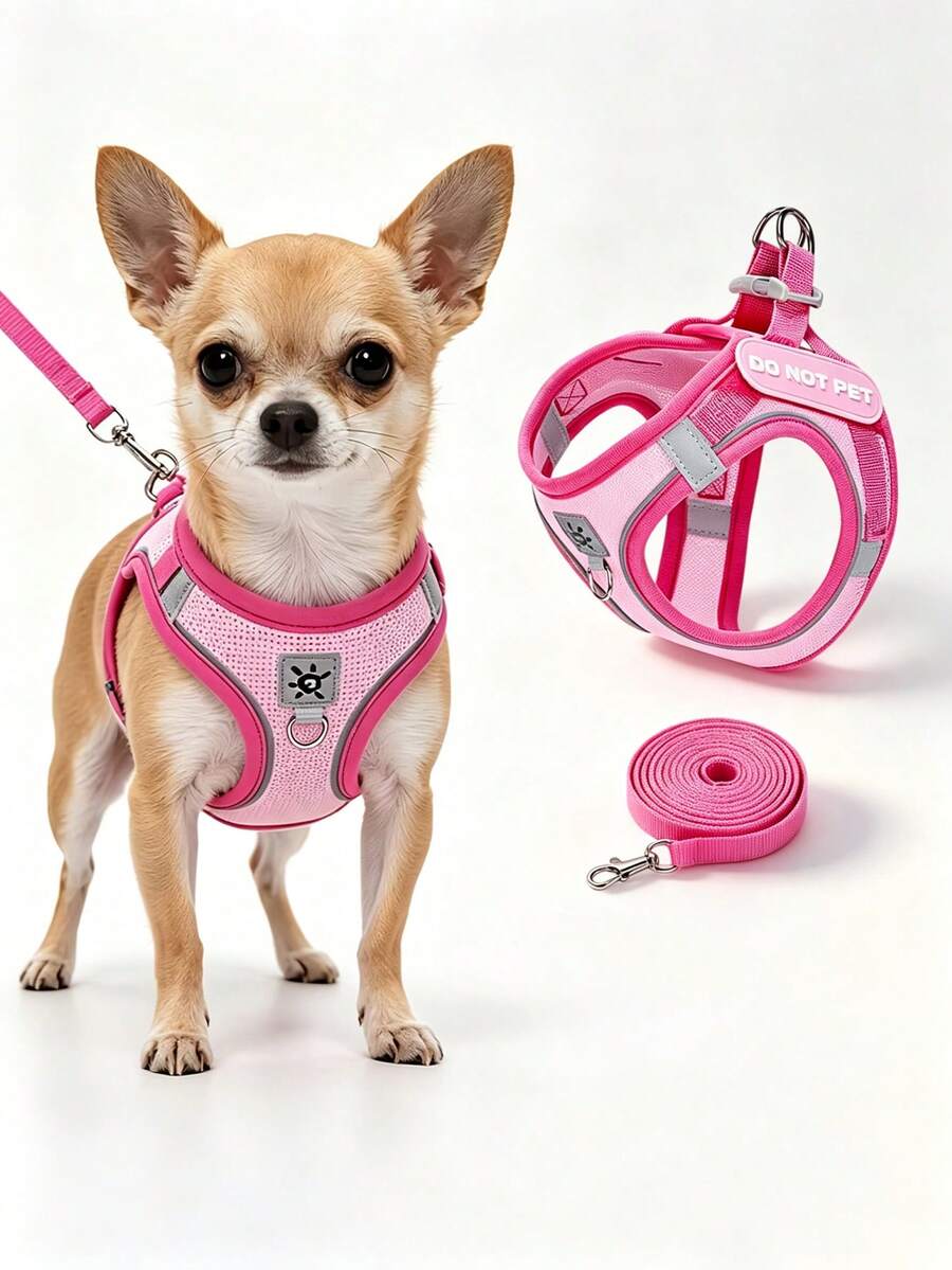 Adjustable Dog Harness And Leash Set With Reflective Strips, Escape-Proof And Tear-Resistant Pet Vest, Available In Pink, Purple, Black, Suitable For Cats And Small Dogs