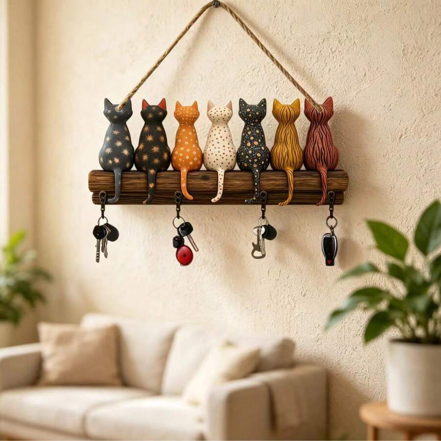 Best-Selling Wooden Vintage Nostalgic Multi-Functional Home Key Hook, Indoor Wall Decor, Rustic Farmhouse Antique Style Wall-Mounted Coat Rack Storage Hook, Suitable For Entryway, Keys, Hats, Bags, Hallway, Mudroom, Bedroom, Office - Multicolor - View 1