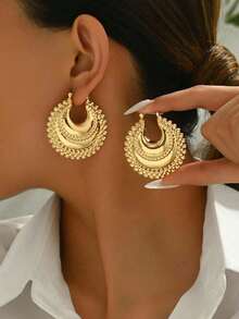 1 Pair Vintage Style Ball Pattern Versatile Party & Daily Old Money Metal Pendant Earrings For Women - Gold - View 4