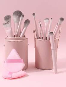 16 Pcs Professional Makeup Brush Set, Foundation Brush, Blush Brush, Eyeshadow Brush, Eyebrow Brush, Contour Brush, Powder Brush, Complete Makeup Tools Kit, Travel Essential - Baby Pink - View 7