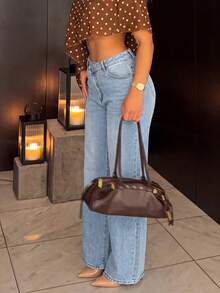 Cross-Border European And American High Street Style Asymmetrical Waist Design, Loose Casual Straight Leg Denim Jeans For Women - Medium Wash - View 9