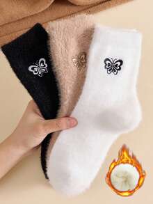 2 Pairs Women's Plush Floor Socks, White And Beige Warm Thick Fuzzy Socks, Suitable For Autumn And Winter - Multicolor - View 2