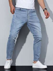 Men's Casual Daily Wear Distressed Pocket Design Jeans - Light Wash - View 4