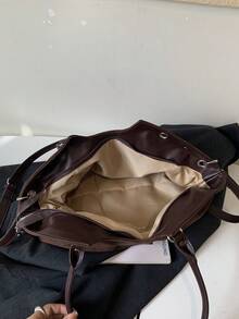 1件復古大容量手提包，復古PU單肩波西米亞風格包，女款休閒手提包與錢包 - 咖啡棕 - 查看 5