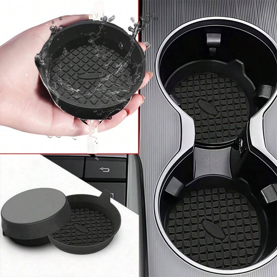2PCS Deep Slot Silicone Car Cup Holder Coasters, With Built-In Handle For Easy Removal And Cleaning. Flexible Silicone Non-Slip Heat-Resistant, Deep Slot Holds Cup Securely, Reduces Spills And Leaks, Protects Original Car Cup Holder, Simple And Practical Car Interior Accessory.