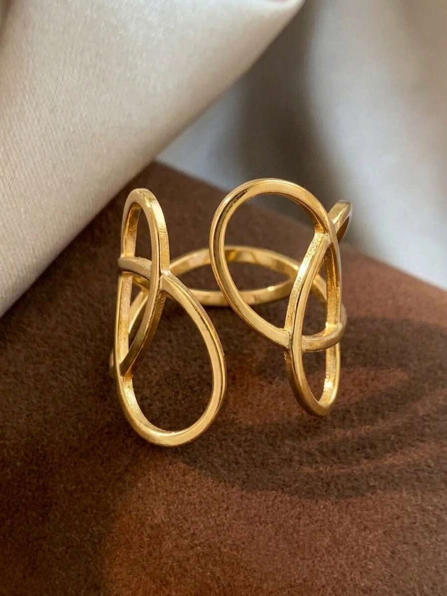 1 buah Cincin Terbuka Minimalis Modis dari Baja Tahan Karat, Cincin Geometris Gaya , Cocok untuk Pemakaian Sehari-hari Wanita, Hadiah Perhiasan - Cincin Terbuka Geometris - View 1